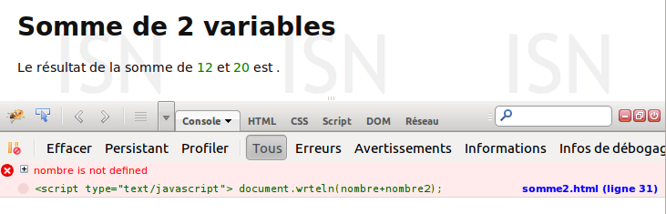 la console de développement